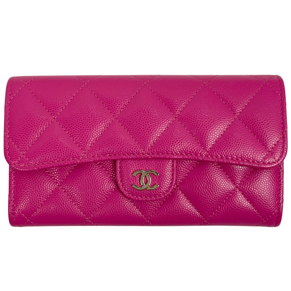 CHANEL Pink Caviar Leather Logo Wallet